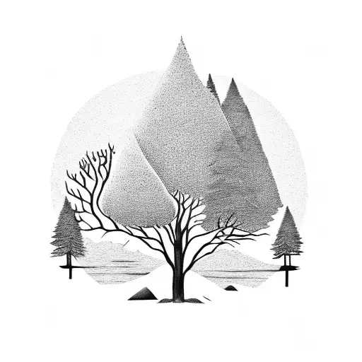 Very Simplistic Forest Tree And Mountains