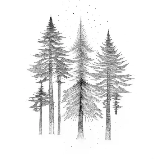 Very Simplistic Forest Tree And Mountains Behind The Trees