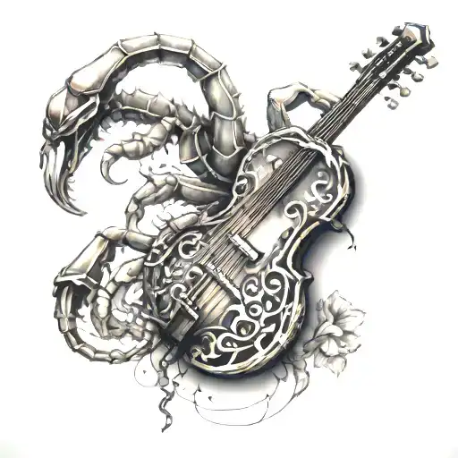 A Tattoo Featuring A Scorpion Playing A Musical Instrument