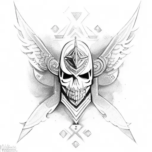 A Fierce Valkyrie With A Skull Face And An All-seeing Eye