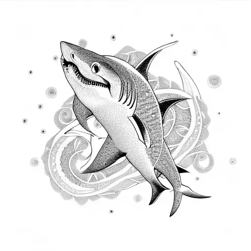 A Mesmerizing Maori-inspired Shark Design With Intricate Dotwork Details