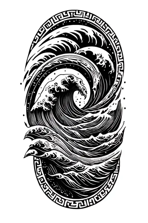 Wave With Traditional Greek Key At Base