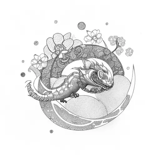 Ouroboros With Cherry Blossom Flowers And Outer Space