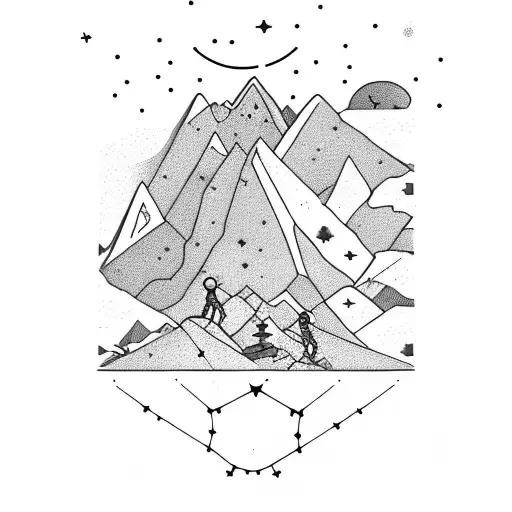 Hiker Standing On A Mountain Peak With A Constellation Forming Above