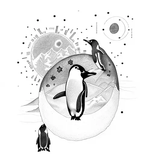 Moon And Back With 4 Penguins