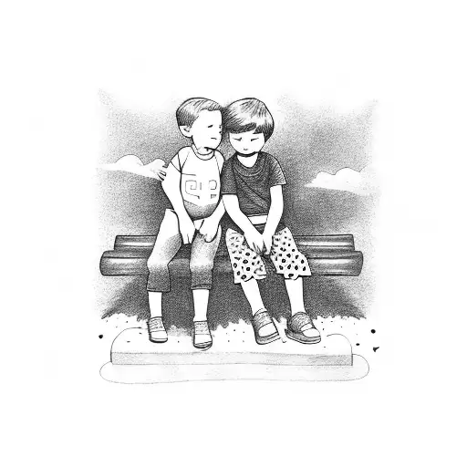 Little Boy And Grandma Sitting On A Bench Watching Fireworks
