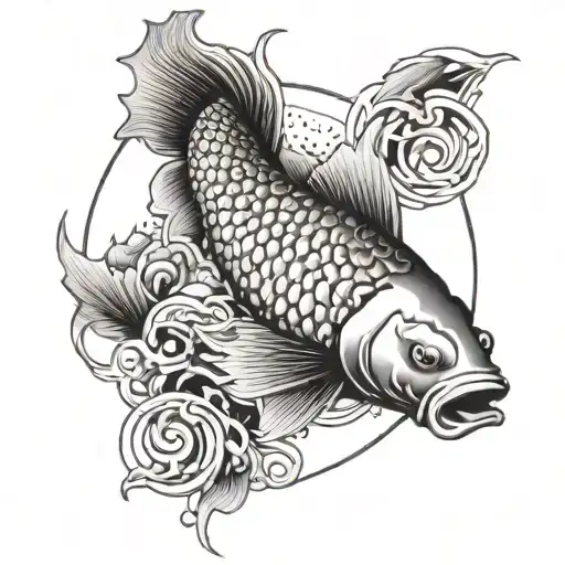 A Koi Fish Swimming Through A Fiery Cadillac Emblem