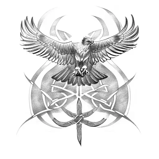 A Golden Eagle On A Celtic Warrior Cross