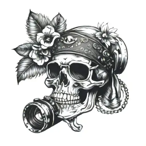 A Pirate Skull With Snowboarding Goggles And A Tropical Flower Crown