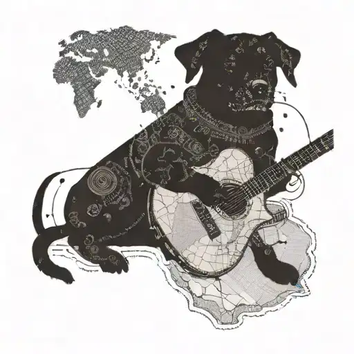A Silhouette Of A Dog Playing A Guitar With A Map Of The Dominican Republic In The Background