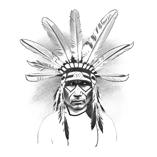 A Native Indian Chief Wearing A Raven Headdress