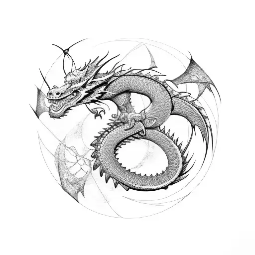 Dragon In Technical Graphic Style