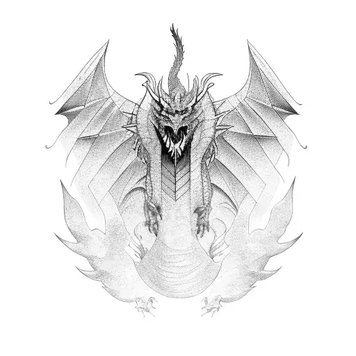 Dragon From The Back With His Wings Open