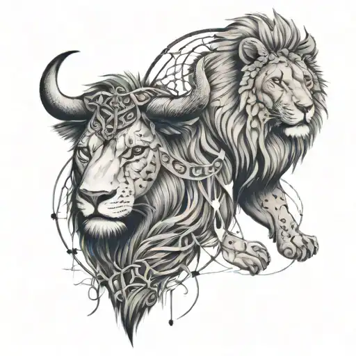 Bull With Lion In Dream Catcher