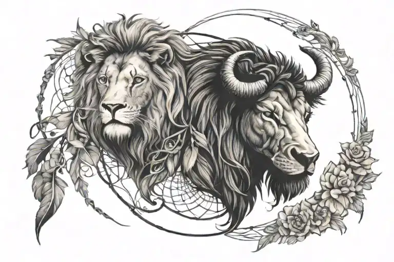 Bull With Lion In Dream Catcher