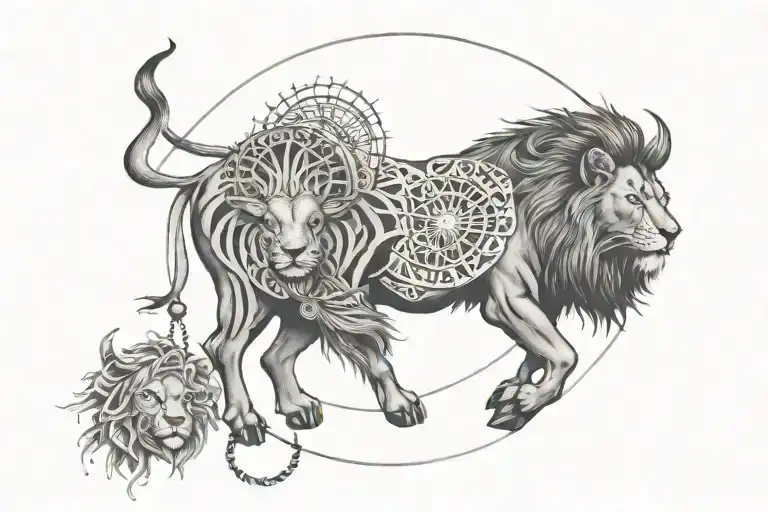 Bull With Lion In Dream Catcher