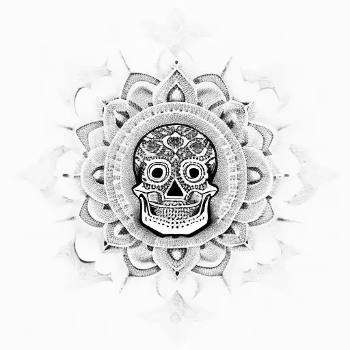 Mexican Skull With Mandala Around