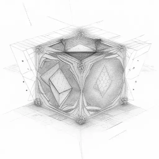 Colorful 3D Projection Of Tesseract Cube With Thin Lines