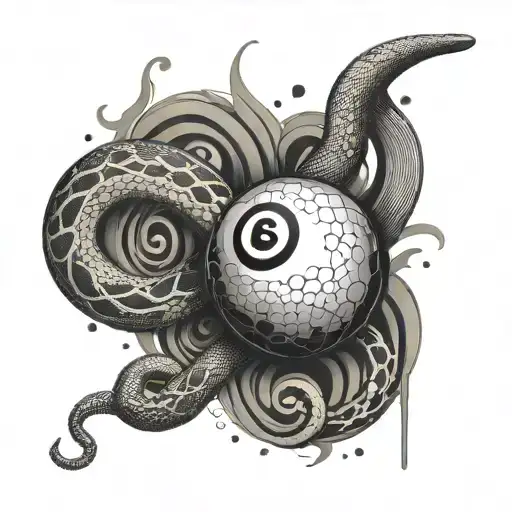 An 8 Ball With Musical Notes Swirling Around It A Snake