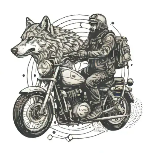 A Rebel Riding A Motorcycle With A Wolf Companion Running Alongside