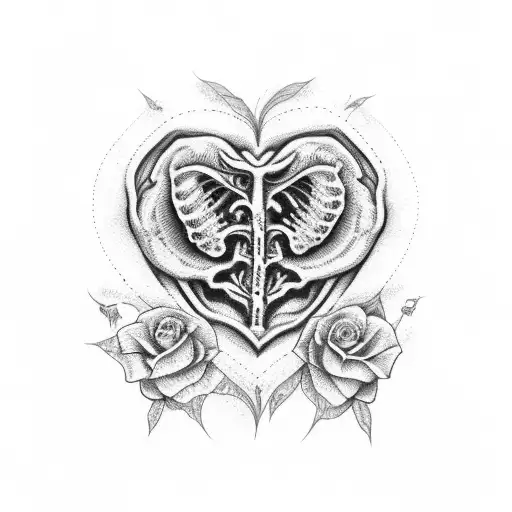 Rib Cage With Heart And Flowers Coming Out