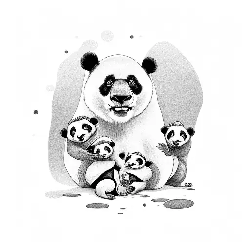 Big Panda With Mommy Bear And Two Little Monkeys