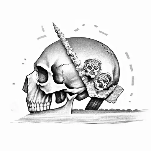 Gravestone With A Skull And Money Leaning Next To It