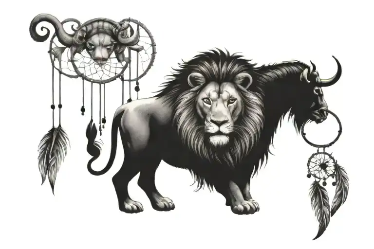 Lion And Bull As Dreamcatchers