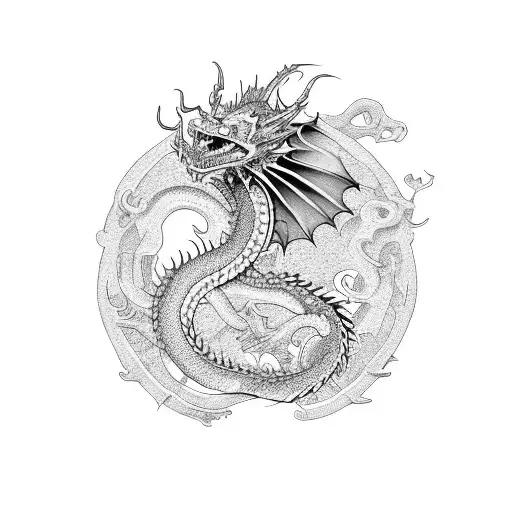 An Intricate Dragon Design Incorporating Elements Of Death