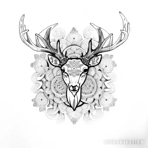 An Intricate Mandala Design Incorporating Deer Antlers And Delicate Flowers