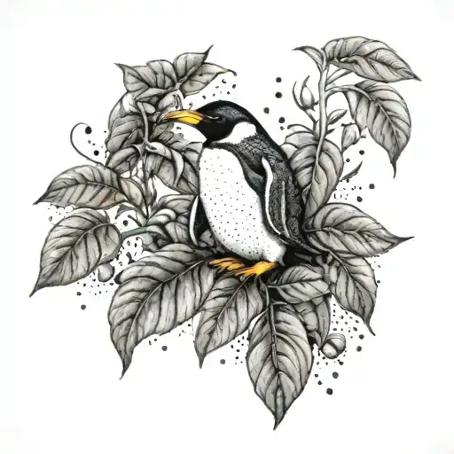 A Detailed Coffee Plant With Penguin-shaped Coffee Beans