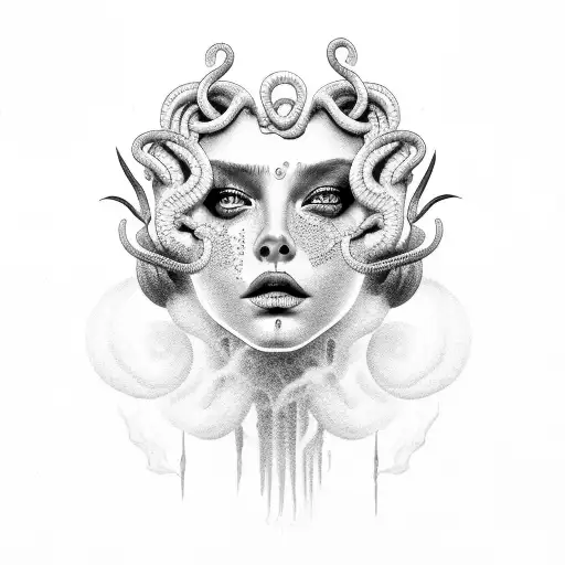 Medusa With Smoke Seeping Through Her Lips