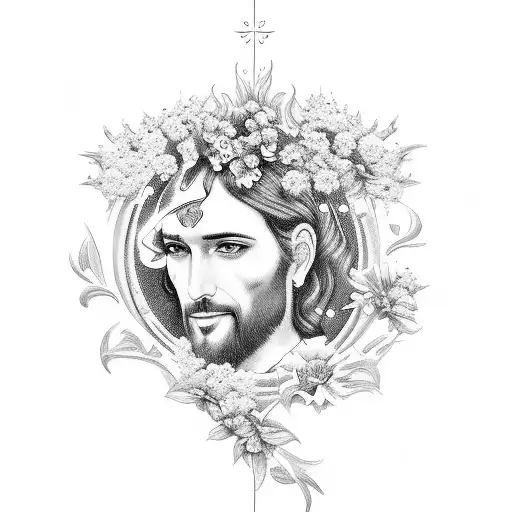 Jesus With Doves And Flowers