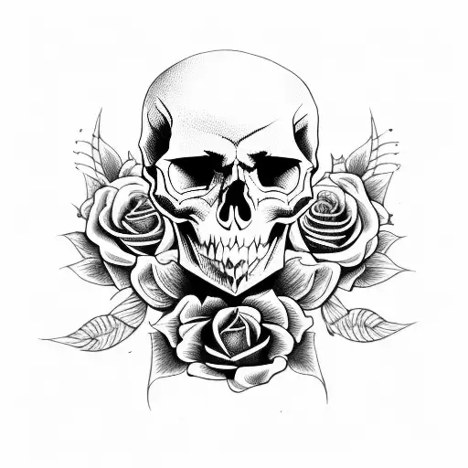 Skull And Roses With Cross
