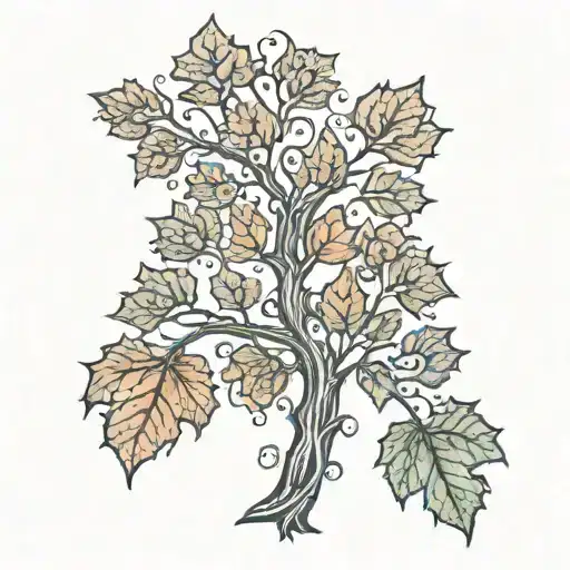 Mother Daughter Oak Tree Colored Leaves