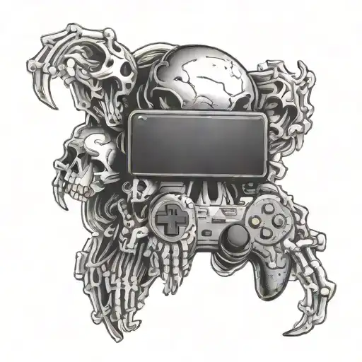 A Skull Playing A Video Game With A Controller Made Of Bones