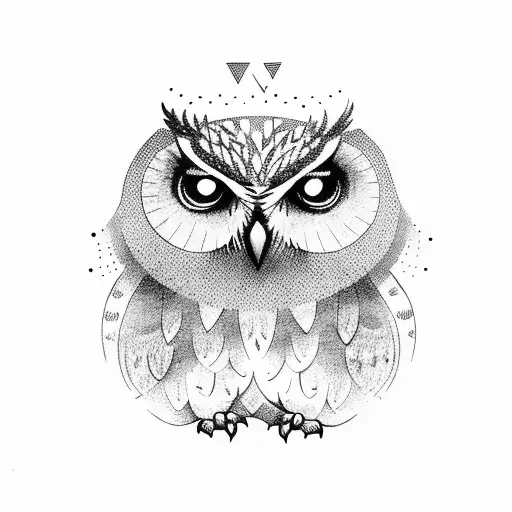 An Owl Sits In A Big Tree And Looks At Me