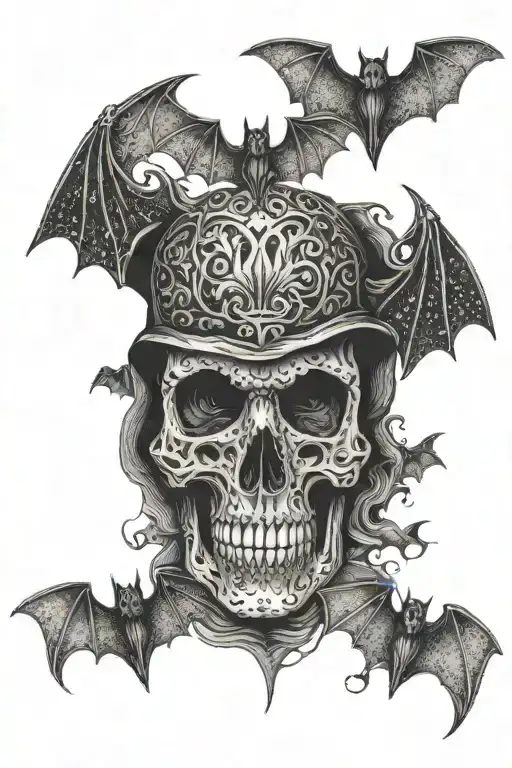 Bats Coffin Skull Face