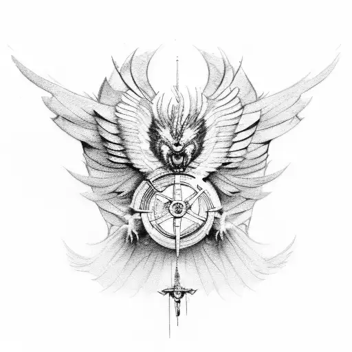 A Fierce Griffon With A Cyberpunk Twist And Rosary