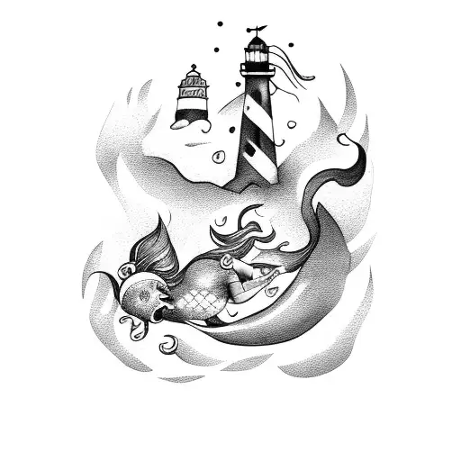 Screaming Mermaid With Lighthouse