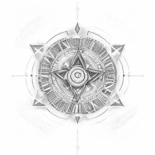 Circle Of Stars With Roman Numeral 3 In Center And Snake Wrapped Around The Roman Numeral