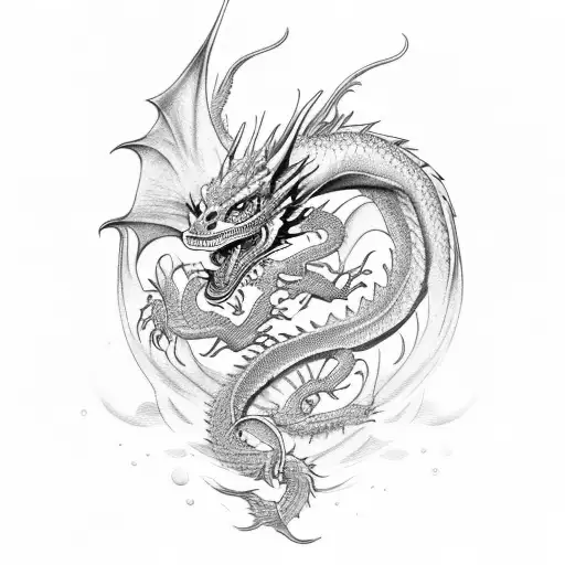 Dragon With Firey Sword Through Its Neck