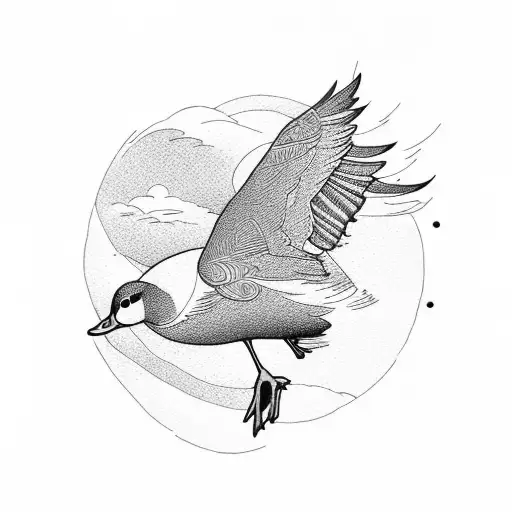 Smaller Flying Ducks With Grass And Sunset