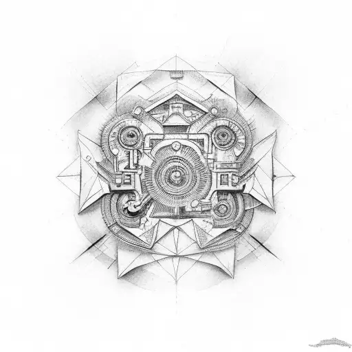 An Intricate Engine Blueprint With The Word 'Renault' Integrated Into The Design