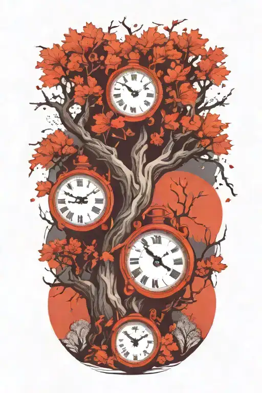 Oak Tree Branches With Three Clocks Integrated Into It For An Arm Sleeve