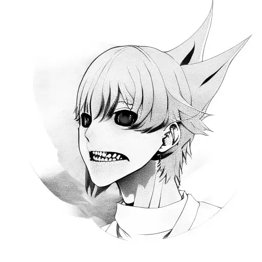 A Portrait Of A Character From Tokyo Ghoul In Dotwork Style