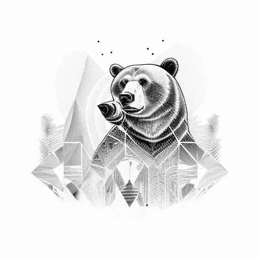 Bear Geometric With Palms Jungle