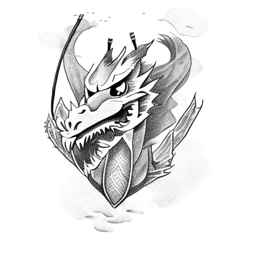 Dragon With Wolf Head Fighting Aganinst A Chicken With A Yoke On A Stick