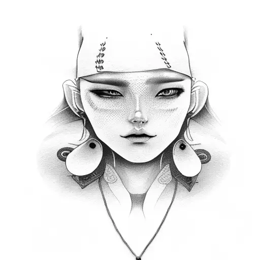 A Portrait Tattoo Of Leah And Jun In A Dotwork Style