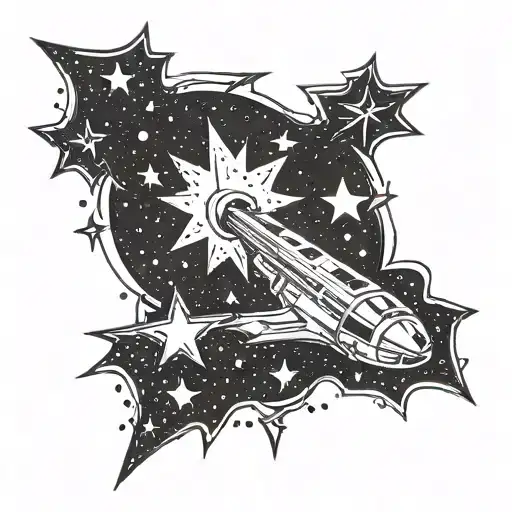 A Tattoo Design Of A Shooting Star With Anime Characters Riding On It